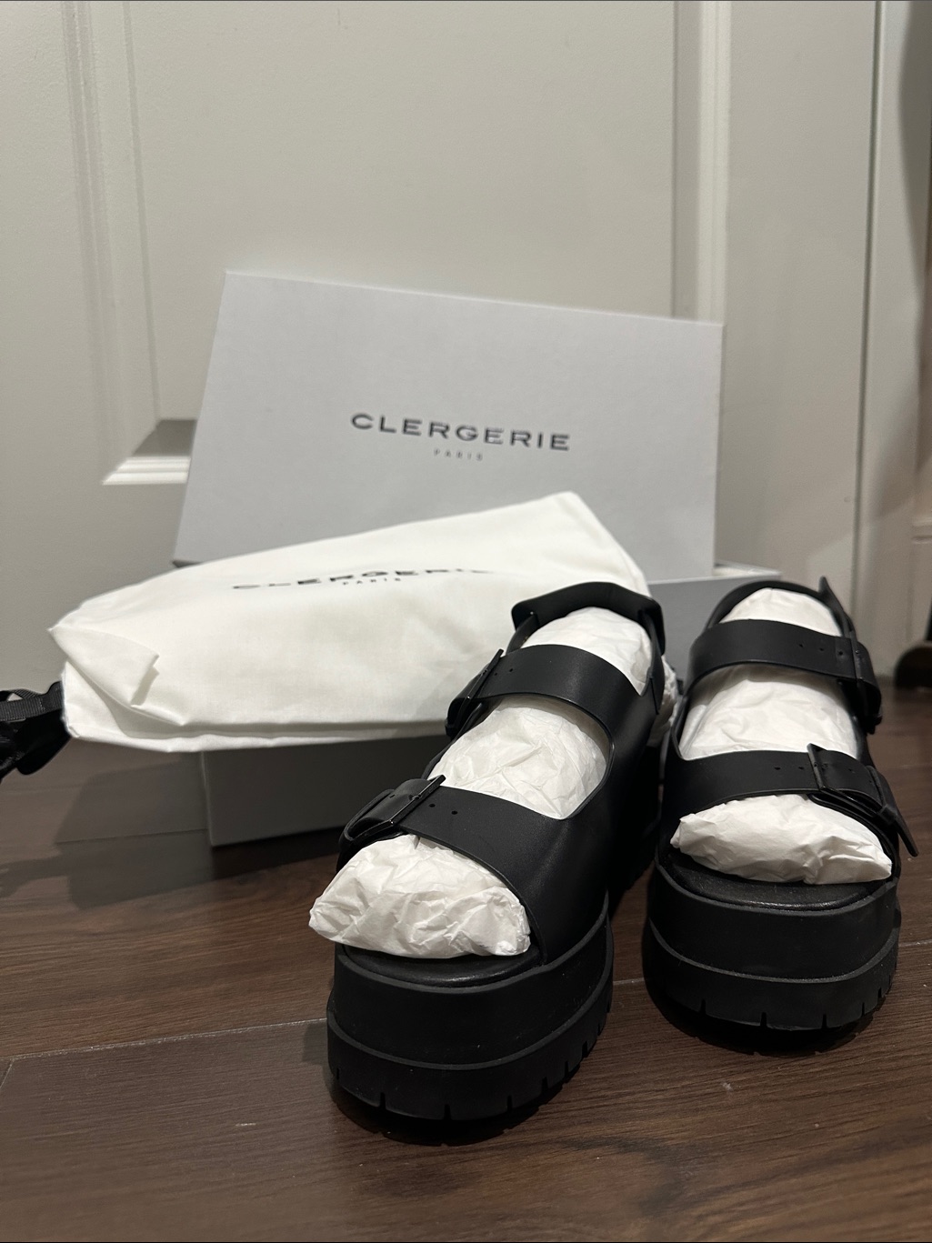 Robert Clergerie Black Leather Double-Buckle Platform Sandals